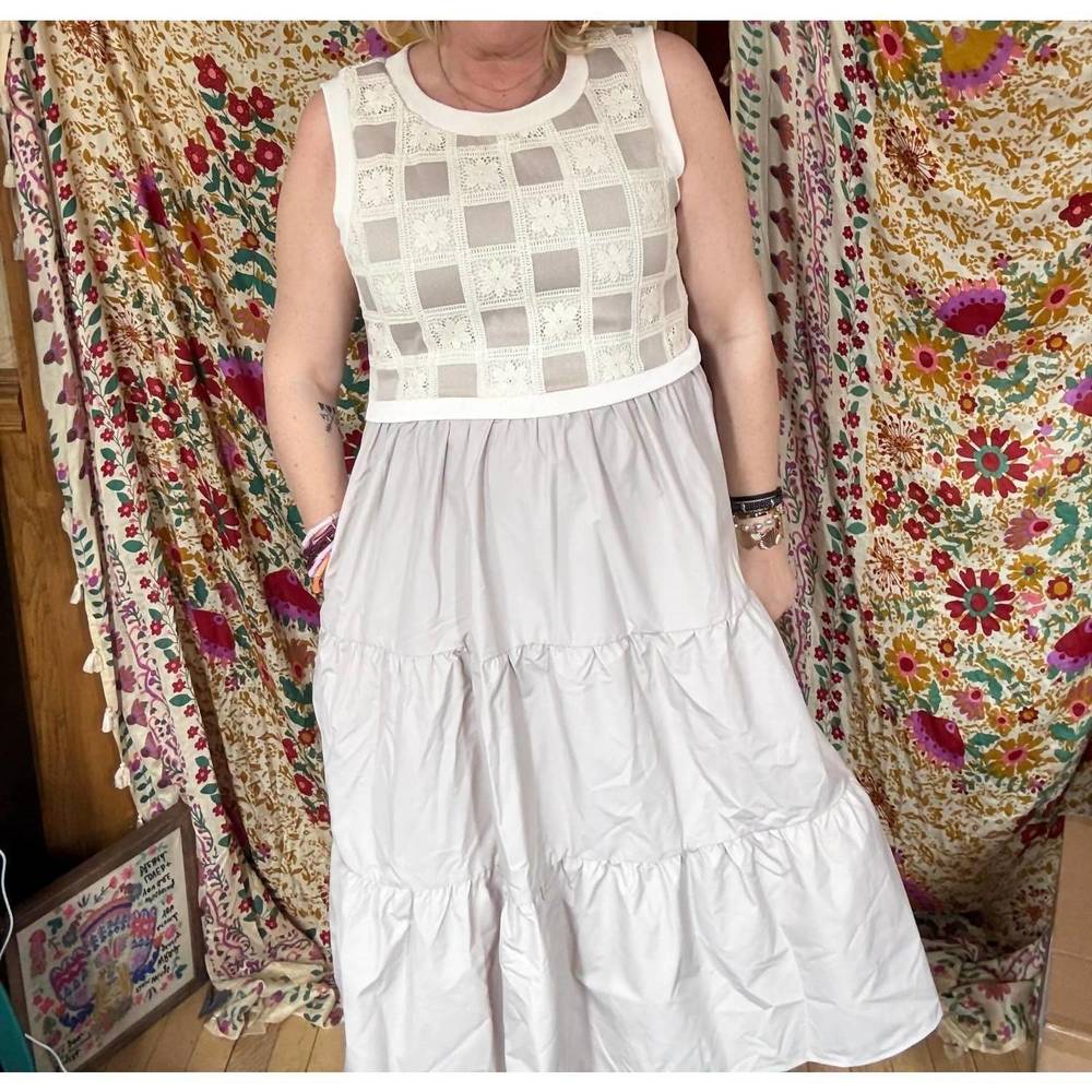 JODIFL Cream and White Maxi Dress